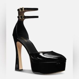 MICHAEL Michael Kors Martina Black Patent Leather Strappy Platform Pumps Size 7M